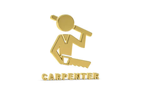 Golden 3d carpentry icon isolated on white background - 3d renderの写真素材
