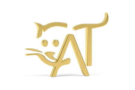 Golden 3d cat icon isolated on white background - 3d renderの写真素材