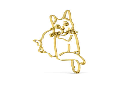 Golden 3d cat icon isolated on white background - 3d renderの写真素材