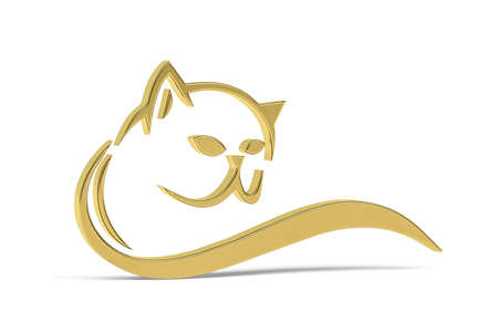Golden 3d cat icon isolated on white background - 3d renderの写真素材