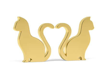 Golden 3d cat icon isolated on white background - 3d renderの写真素材