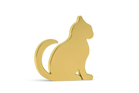 Golden 3d cat icon isolated on white background - 3d renderの写真素材