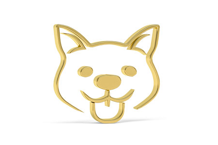 Golden 3d dog icon isolated on white background - 3d renderの写真素材