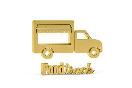 Golden 3d food track icon isolated on white background - 3d renderの写真素材