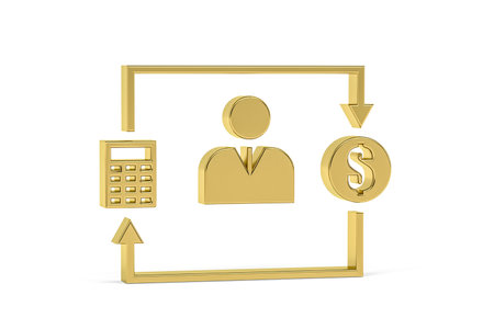 Golden 3d accounting icon isolated on white background - 3d renderの写真素材