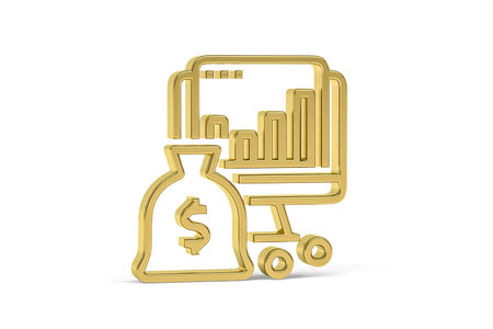 Golden 3d accounting icon isolated on white background - 3d renderの写真素材
