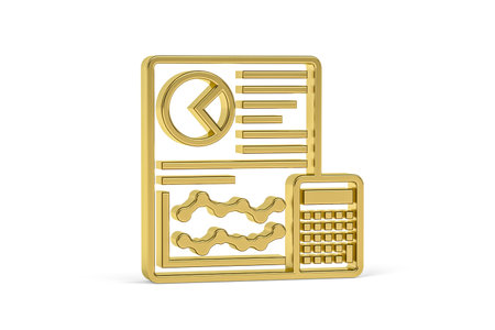 Golden 3d accounting icon isolated on white background - 3d renderの写真素材