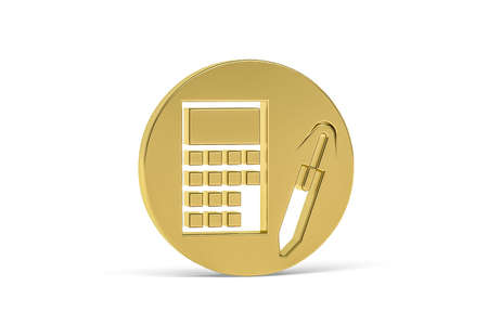 Golden 3d accounting icon isolated on white background - 3d renderの写真素材