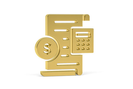 Golden 3d accounting icon isolated on white background - 3d renderの写真素材