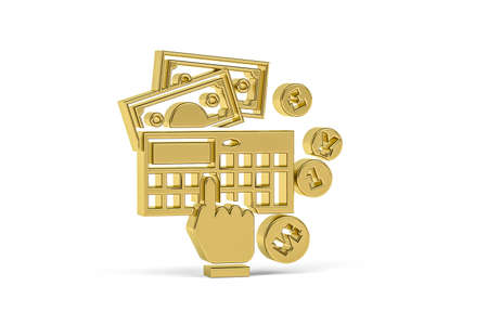 Golden 3d accounting icon isolated on white background - 3d renderの写真素材
