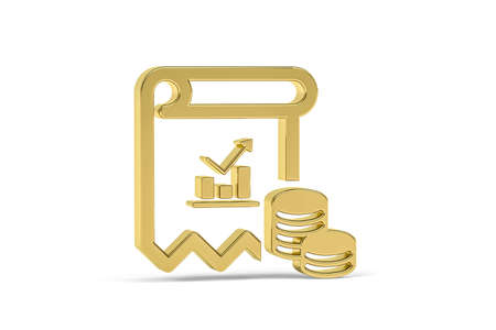 Golden 3d finance icon isolated on white background - 3d renderの写真素材