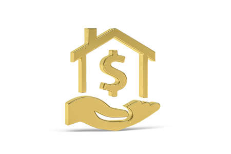 Golden 3d finance icon isolated on white background - 3d renderの写真素材