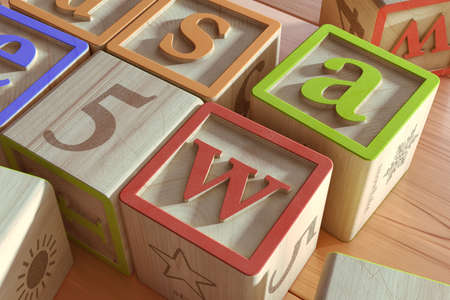 Wooden blocks with colorful letters - 3D illustrationの写真素材