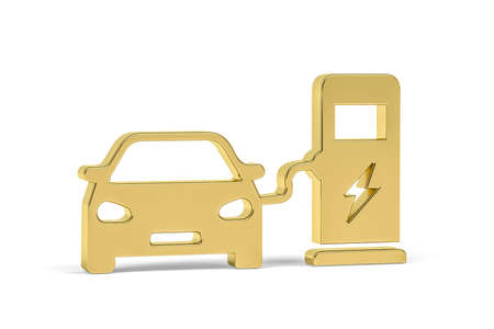 Golden 3d electric car icon isolated on white background - 3d renderの写真素材