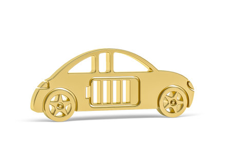 Golden 3d electric car icon isolated on white background - 3d renderの写真素材