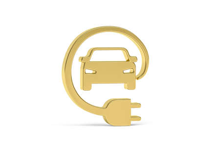 Golden 3d electric car icon isolated on white background - 3d renderの写真素材