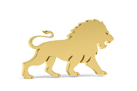 Golden 3d lion icon isolated on white background - 3d renderの写真素材