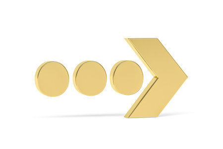 Golden 3d arrow icon isolated on white background - 3D render