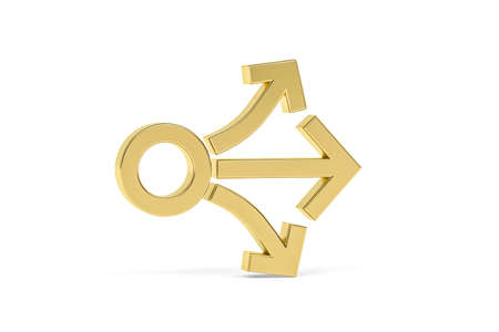 Golden 3d arrow icon isolated on white background - 3D renderの写真素材