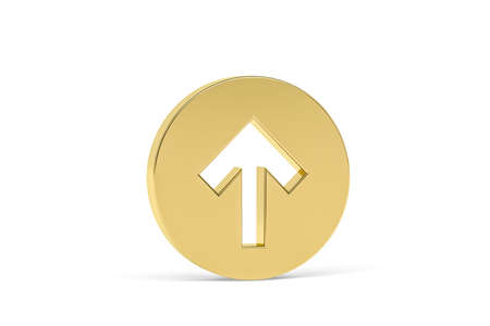 Golden 3d arrow icon isolated on white background - 3D renderの写真素材