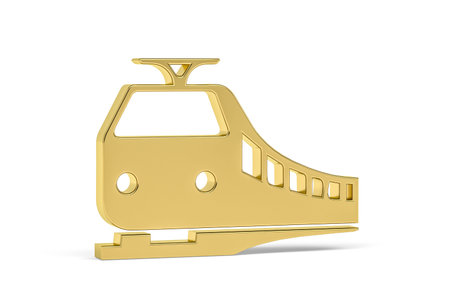Golden 3d train icon isolated on white background - 3D render