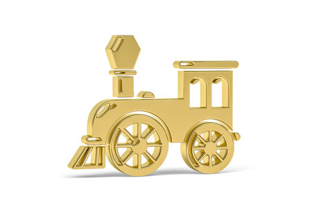 Golden 3d train icon isolated on white background - 3D render