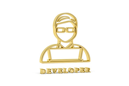Golden 3d developer icon isolated on white background - 3D renderの写真素材