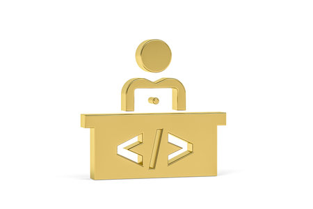 Golden 3d developer icon isolated on white background - 3D render
