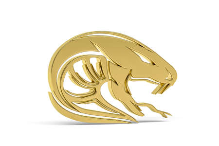 Golden 3d snake icon isolated on white background - 3d renderの写真素材