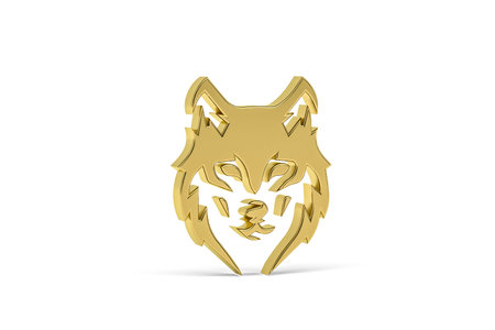 Golden 3d wolf icon isolated on white background - 3d renderの写真素材