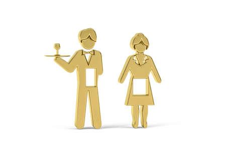 Golden 3d waiter icon isolated on white background - 3d renderの写真素材