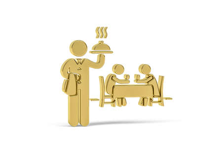 Golden 3d waiter icon isolated on white background - 3d renderの写真素材
