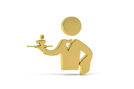 Golden 3d waiter icon isolated on white background - 3d renderの写真素材
