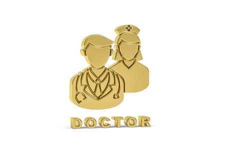 Golden 3d doctor icon isolated on white background - 3D render