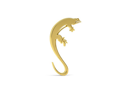 Golden 3d lizard icon isolated on white background - 3d renderの写真素材