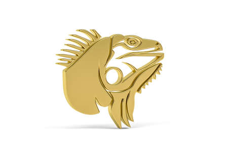 Golden 3d lizard icon isolated on white background - 3d renderの写真素材