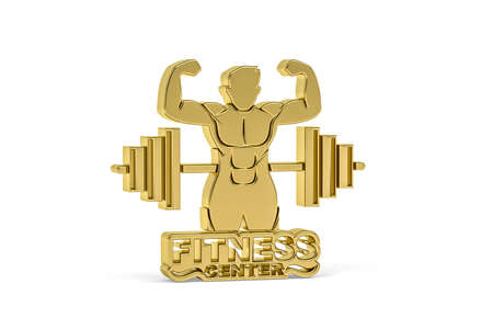 Golden 3d bodybuilder icon isolated on white background - 3d renderの写真素材