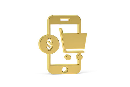Golden 3d shopping icon isolated on white background - 3d render