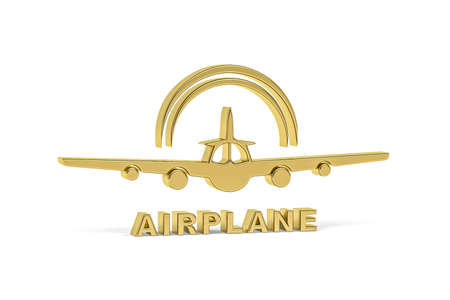 Golden 3d plane icon isolated on white background - 3d renderの写真素材