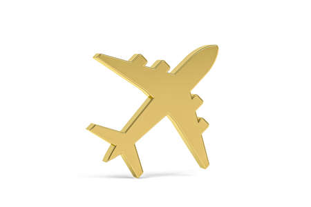 Golden 3d plane icon isolated on white background - 3d renderの写真素材