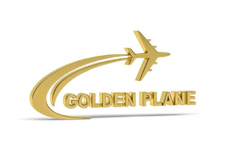 Golden 3d plane icon isolated on white background - 3d renderの写真素材