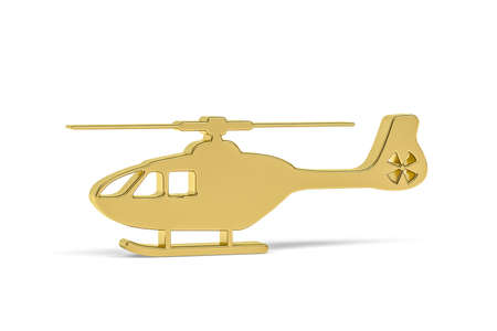 Golden 3d helicopter icon isolated on white background - 3d renderの写真素材
