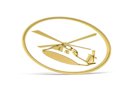 Golden 3d helicopter icon isolated on white background - 3d renderの写真素材
