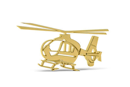 Golden 3d helicopter icon isolated on white background - 3d renderの写真素材