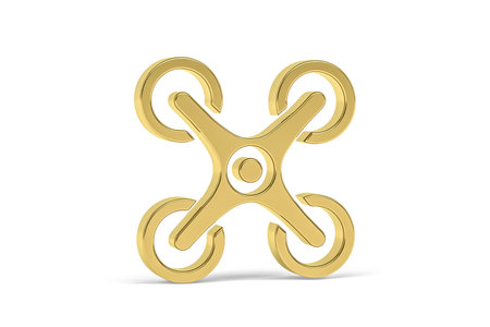 Golden 3d drone icon isolated on white background - 3d renderの写真素材
