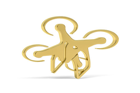 Golden 3d drone icon isolated on white background - 3d renderの写真素材
