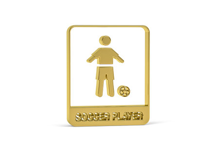Golden 3d soccer player icon isolated on white background - 3d renderの写真素材