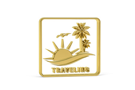 Golden 3d palm tree icon isolated on white background - 3d renderの写真素材