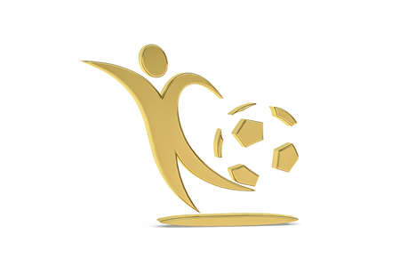 Golden 3d soccer player icon isolated on white background - 3d renderの写真素材