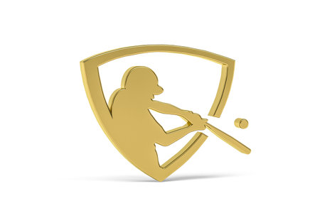 Golden 3d baseball player icon isolated on white background - 3d render